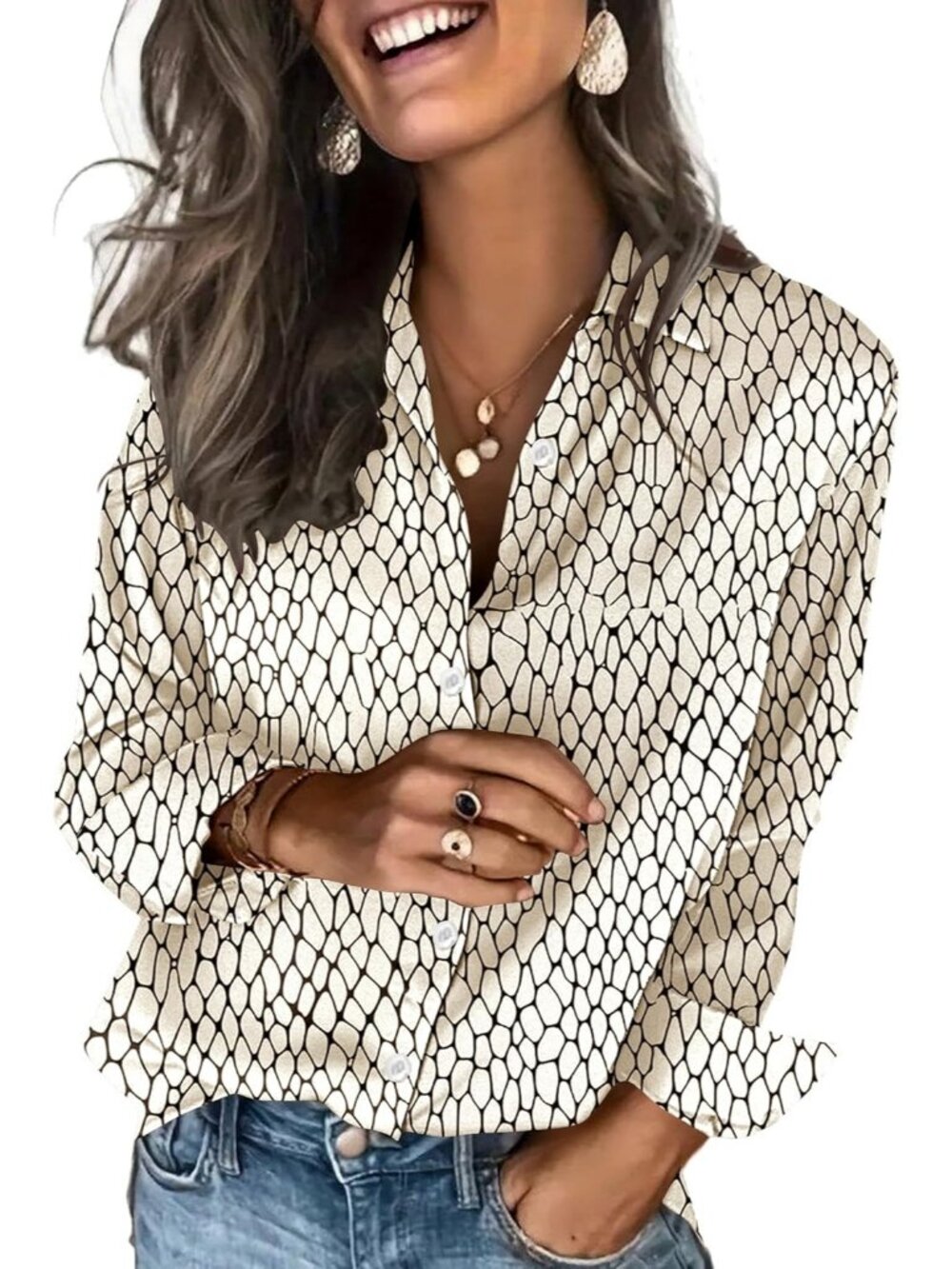 Women's Metro Flow Satin Silk Button Down Shirt Long Sleeve Business Casual Tops